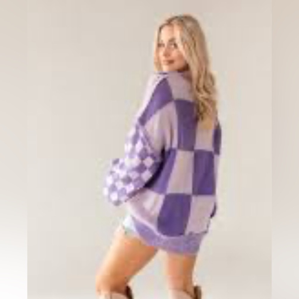 Oversized Cardigan, Geo Very PERI Checkered Fuzzy Medium​​​​​​​​​​​​​​​